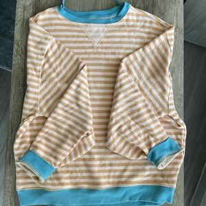 Free People Classic Striped Oversized Crewneck - Blue and Orange